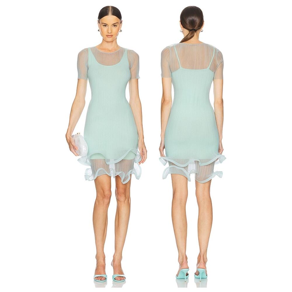 Simkhai Jett Mini Dress Plisse Tiered Ruffle Sheer Party Cocktail Formal Hoco S